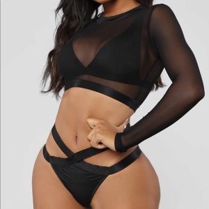3 piece swim suit. Mesh top is separate from suit.
